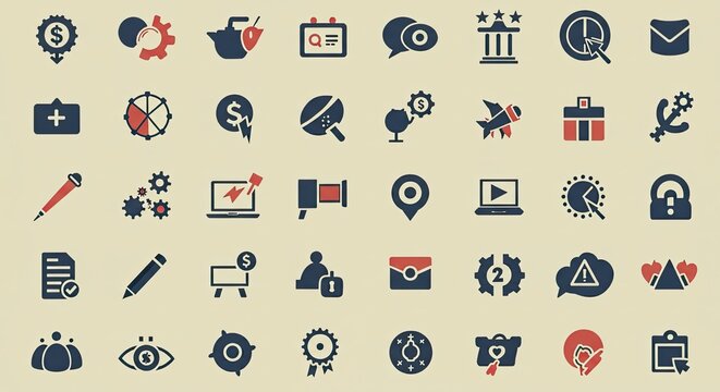 Collection of various business and finance icons, suitable for web design and presentations.