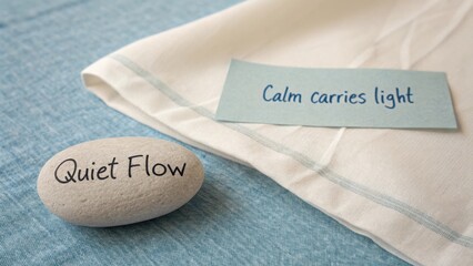Serene Stone with Inspiring Message on Soft Fabric Background for Tranquil Home Decor and Mindfulness Themes