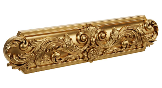 Elaborate Ornate Golden Architectural Element with Intricate Scrollwork Isolated on Transparent Background - Powered by Adobe