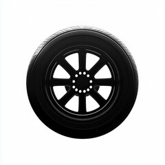 Obraz premium black car tire with multi-spoke alloy wheel viewed from the front on white background