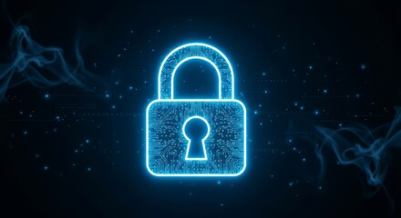 Digital Padlock Icon with Circuit Board Pattern, Data Protection and Cyber Security Concept