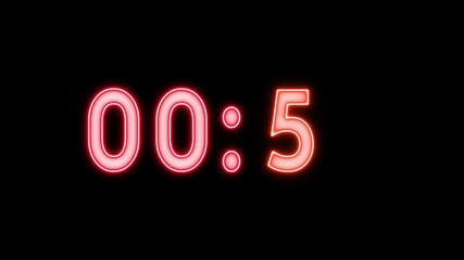 Neon counting timer animation. Neon 39 seconds timer animation. Glowing neon counter number.