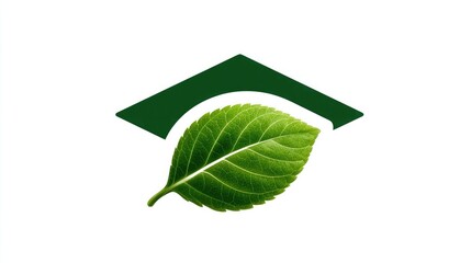 Vibrant green leaf emerges from a stylized graduation cap, symbolizing eco-friendly education, sustainability studies, and environmental awareness in academic pursuits.