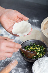 Dumpling Making Process Wrappers and Filling Preparation