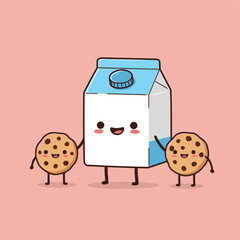 Cute Milk Carton  Cookie Friends with Happy Faces on Pink Background.