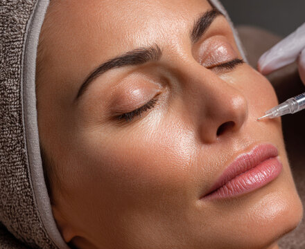 Woman receiving Botox to enhance facial appearance, reflecting modern beauty trends. Medical expertise and beauty treatments for a flawless look.