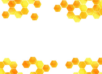 Watercolor honeycomb pattern background illustration arranged vertically in orange and yellow