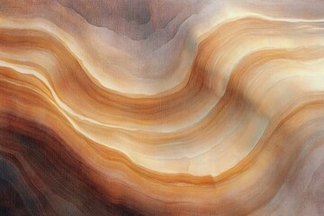 Obraz premium Close-up of layered sandstone rock formation with smooth, wavy contours in warm beige and brown hues evoking natural beauty and calmness