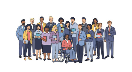 Obraz premium Diverse group of business people standing together, holding documents.