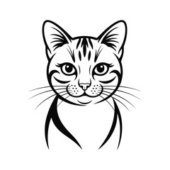 Striking black and white line art portrait of a tabby cat