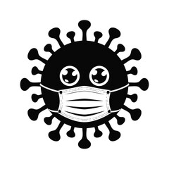 Cute cartoon coronavirus character wearing a face mask