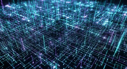 Obraz premium Abstract digital network of interconnected lines, glowing with data flow.