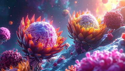 Abstract rendering of colorful, otherworldly flower-like formations