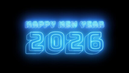 2026 Happy new year 2026 neon animated background greetings happy new year welcome 2026 fireworks neon blue purple text 4k looping - Powered by Adobe