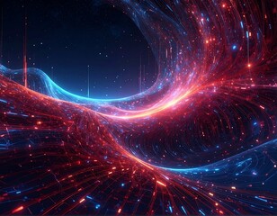Abstract swirl of energy, rendered with vibrant red and blue lights