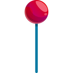 Single Red Lollipop on Blue Stick Transparent Background Sweet Candy Icon Vector Art Delicious Treat Isolated Object for Confectionery Theme