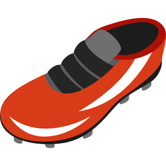 Single Red Soccer Cleat Shoe With White Stripe Detail And Black Laces On Transparent Background Isolated