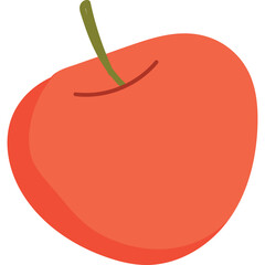 Single Ripe Red Apple with Green Stem on Transparent Background Simple Illustration