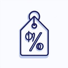 Outline of a hanging price tag with a large percentage symbol inside indicating a discount or sale offer