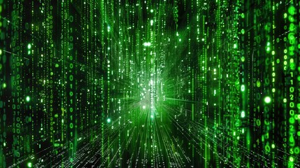 Abstract matrix code rain with green light