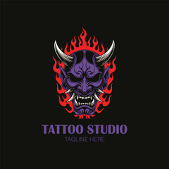 PrintOni Demon Mask Japanese Tattoo Studio Logo