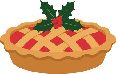 A festive Christmas pie with a lattice crust and a holly berry garnish on top.