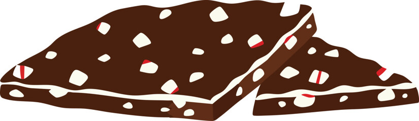 Two pieces of chocolate brownie with white and red sprinkles, a sweet dessert.