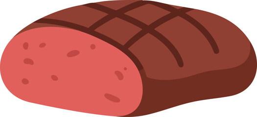 A cartoon illustration of a cooked meatloaf with grill marks on top, showing a cut end.