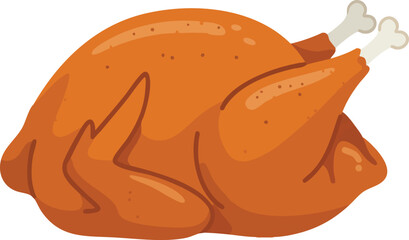 A cartoon illustration of a whole roasted turkey, golden brown and ready to be served, with drumsticks visible.