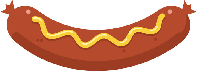 A delicious, cooked sausage with yellow mustard drizzled on top, ready to eat.