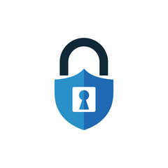 Cybersecurity Lock and Shield Icon. Vector Illustration on White Background