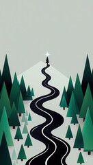 Winding road through a forest leading to a mountain peak