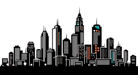 Fototapeta premium Dramatic Cityscape Silhouette - Urban Skyline with Towering Skyscrapers.