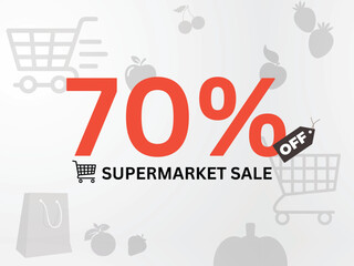 Supermarket Sale Banner with 70% Off Discount Offer Vector