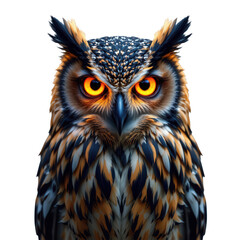 Obraz premium Majestic Owl with Intense Eyes and Detailed Feather Patterns