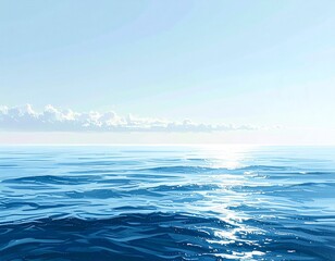 Fototapeta premium Vast Open Sea Mockup: Sun Reflecting on Water Surface with Clean Horizon