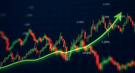 Analyzing stock market dynamics with an upward trend, indicating financial growth and investments.