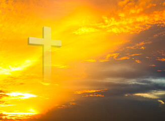 Cross christian god religion on sunset background, jesus church worship pray catholic grace christ, symbols christ love holy spiritual hope peach victory spirit meditation catholicism crucifix trush.