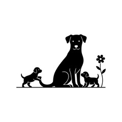 Vector art of silhouette of a dog with puppies