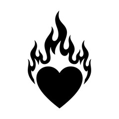 Vector art of black heart on fire, burning with passion love