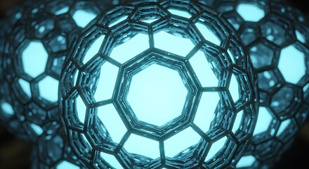 Abstract glowing geometric sphere with hexagonal patterns and futuristic design