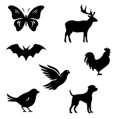 Collection of black animal silhouettes on a white background