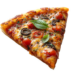 Appetizing pizza slice with toppings ready to eat