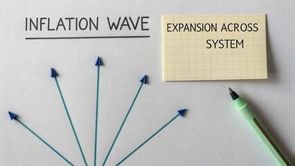 Inflation Wave Concept with Arrows and Sticky Notes Representing Business Expansion Across Various Systems