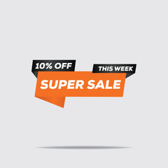 Super Sale 10% Off Banner – Modern Orange and Black Geometric Design
