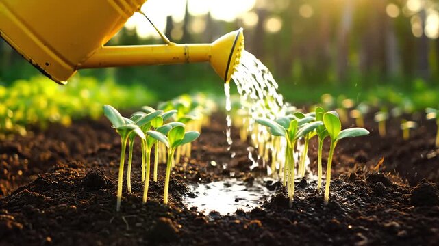 Nurturing New Life Watering Seedlings for a Flourishing Garden.