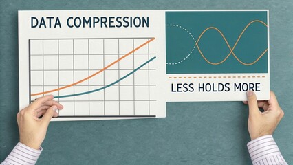 Data Compression Concept with Graph and Waveforms Showing Efficiency and Space Saving Techniques in Digital Storage