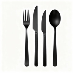 Black cutlery set isolated on white background for modern table setting and minimalist design concept