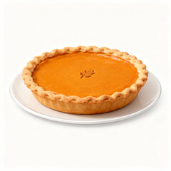 Pumpkin pie isolated on white background is a traditional dessert for thanksgiving
