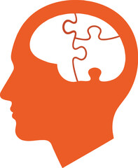 Orange silhouette human head profile with puzzle pieces inside brain concept vector